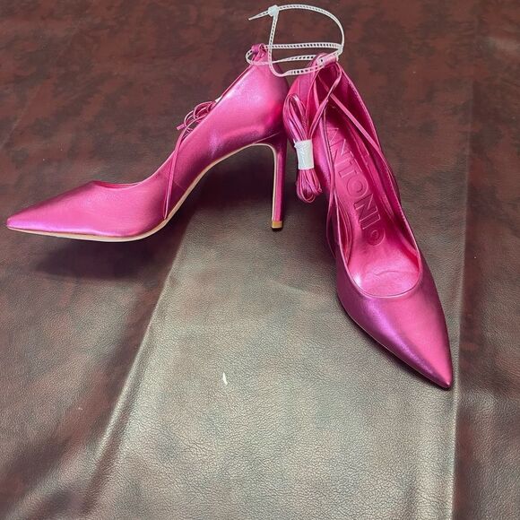 Antonio Melani new w/out tags pink stiletto heels with ankle‎ strap ties, size 7 - Picture 8 of 9